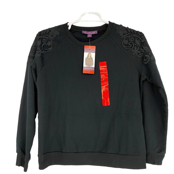 Gloria Vanderbilt Lace Crewneck Sweater Black Midweight Soft - M‎ - Picture 6 of 7